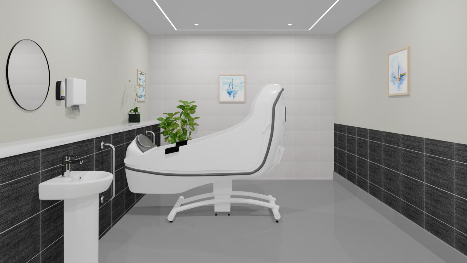 Computer generated image of a bathroom with specialist bath