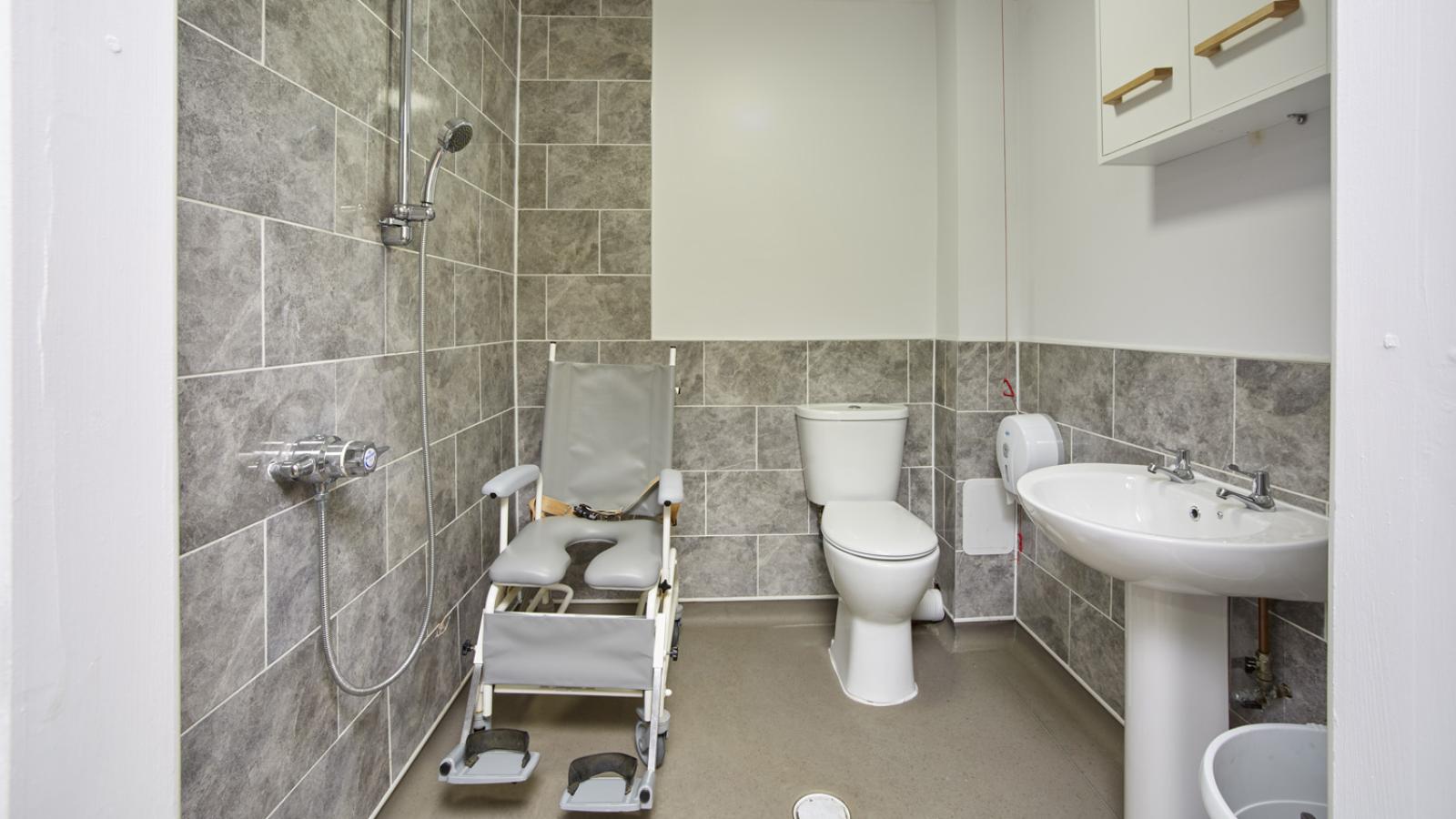 En-suite bathroom with shower, toilet, and sink 